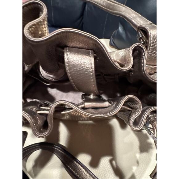 Michael Kors Large Metallic Gold Leather Snakeskin Embossed